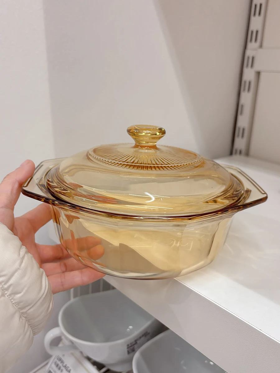 

Thiened Glass Soup Pot with Double Ears Heat Resistant Oven Se Bowl with Lid for Soup And Noodles Suitable for Microwave ...