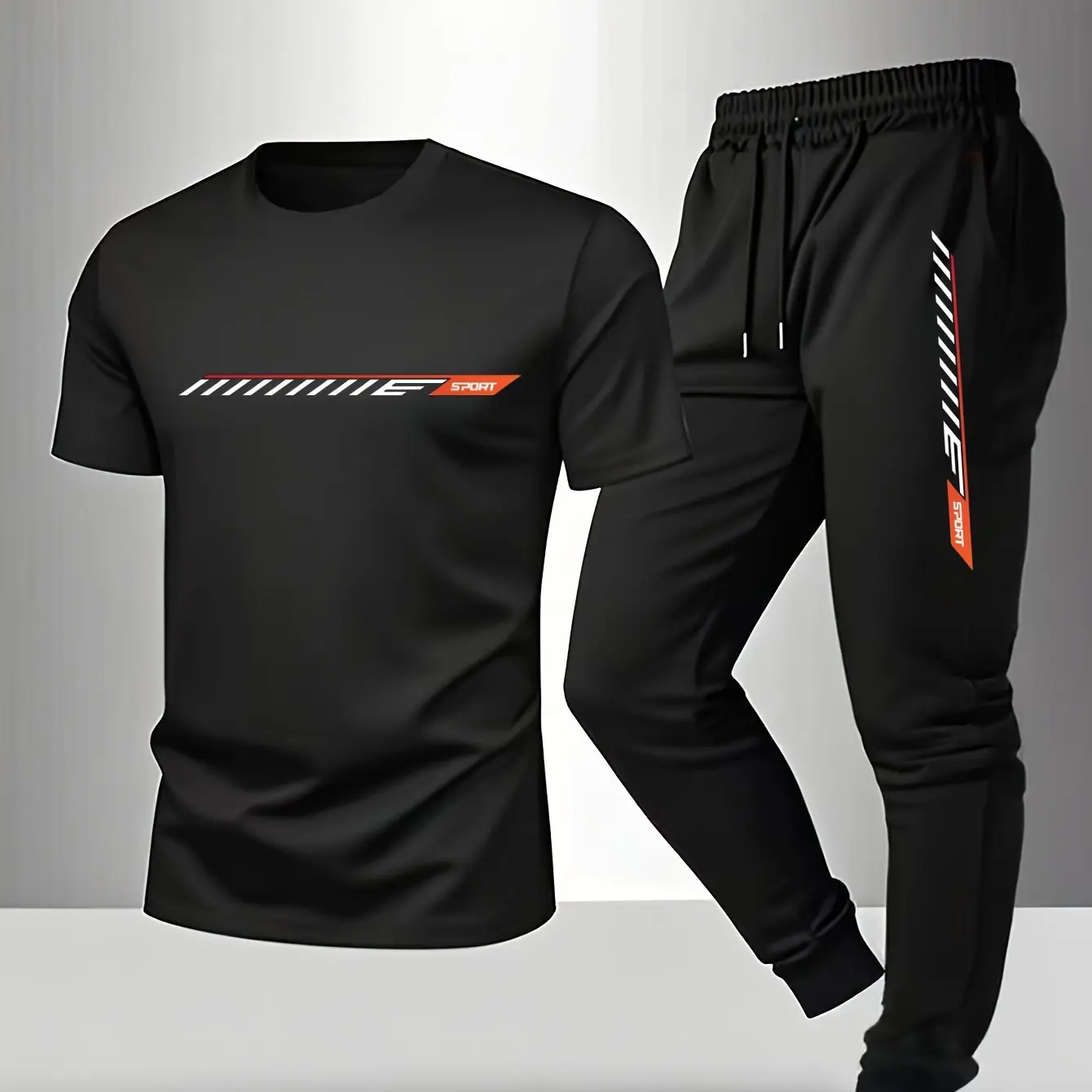 

2026 New Summer Men's High-Quality Pure Cotton Short Sleeve T-Shirt & Casual Pants Set with Triangle Icon Print