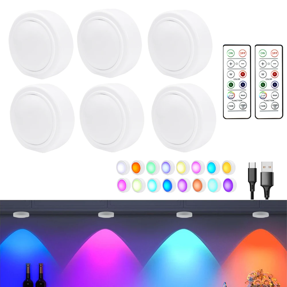 

RGB 16 colors LED Under Cabinet Light USB Rechargeable Dimmable Wine Cabinet Light with Remote control for Bedroom Living Room