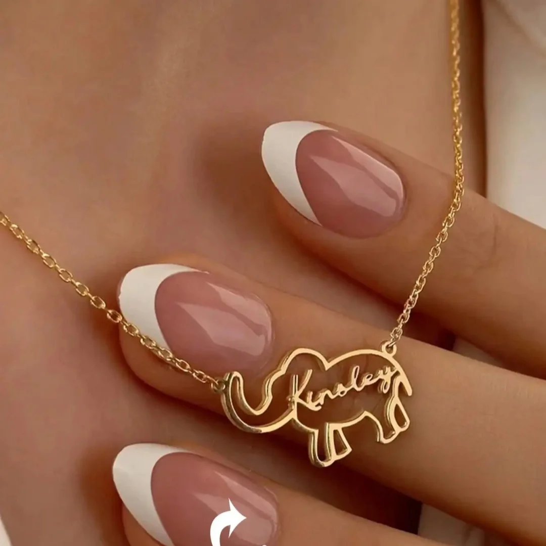 Custom Elephant Name Necklace For Women Gold Color Stainless Steel Geometric Letters Pendant Necklace Animal Jewelry Gift