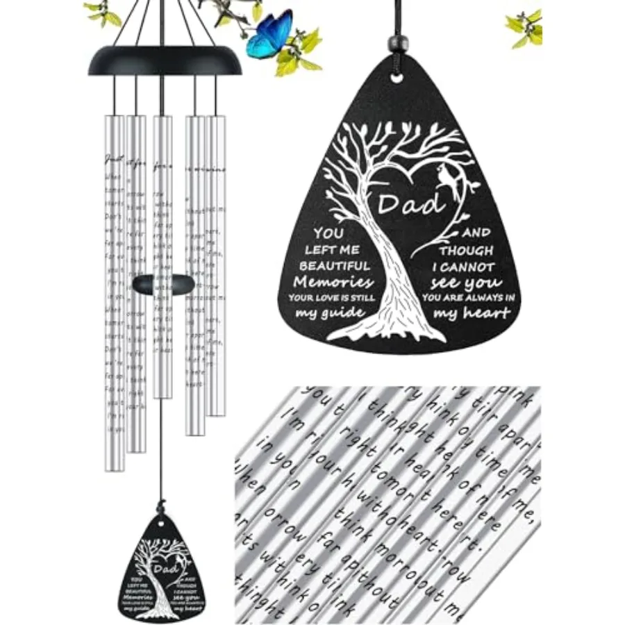 

36'' Sympathy Memorial Wind Chimes for Loss of Father Silver Tone Remembrance Gift for Dad Bereavement Memorial Gift in Memory