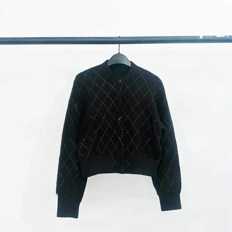 

MaSandeS Women's Casual Black Diamond Patterned Double S Label Jacket Fall 2023 Commute Style Long Sleeve Button up Coat