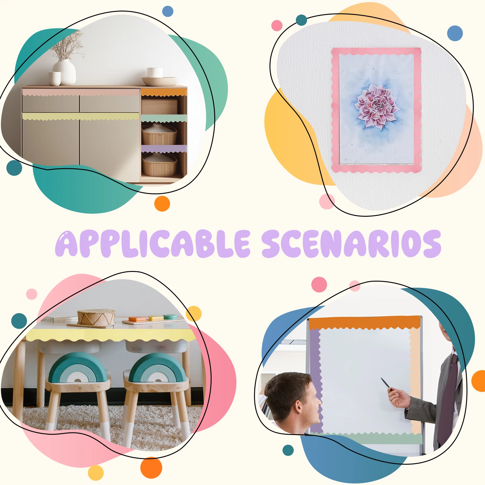 6/8 لفات لوحة إعلانات الفصول الدراسية ملصق الحدود ملصق ملون متموج حافة ورقة حفلة المنزل لتقوم بها بنفسك لوحة إعلانات الجدار الديكور 10 متر