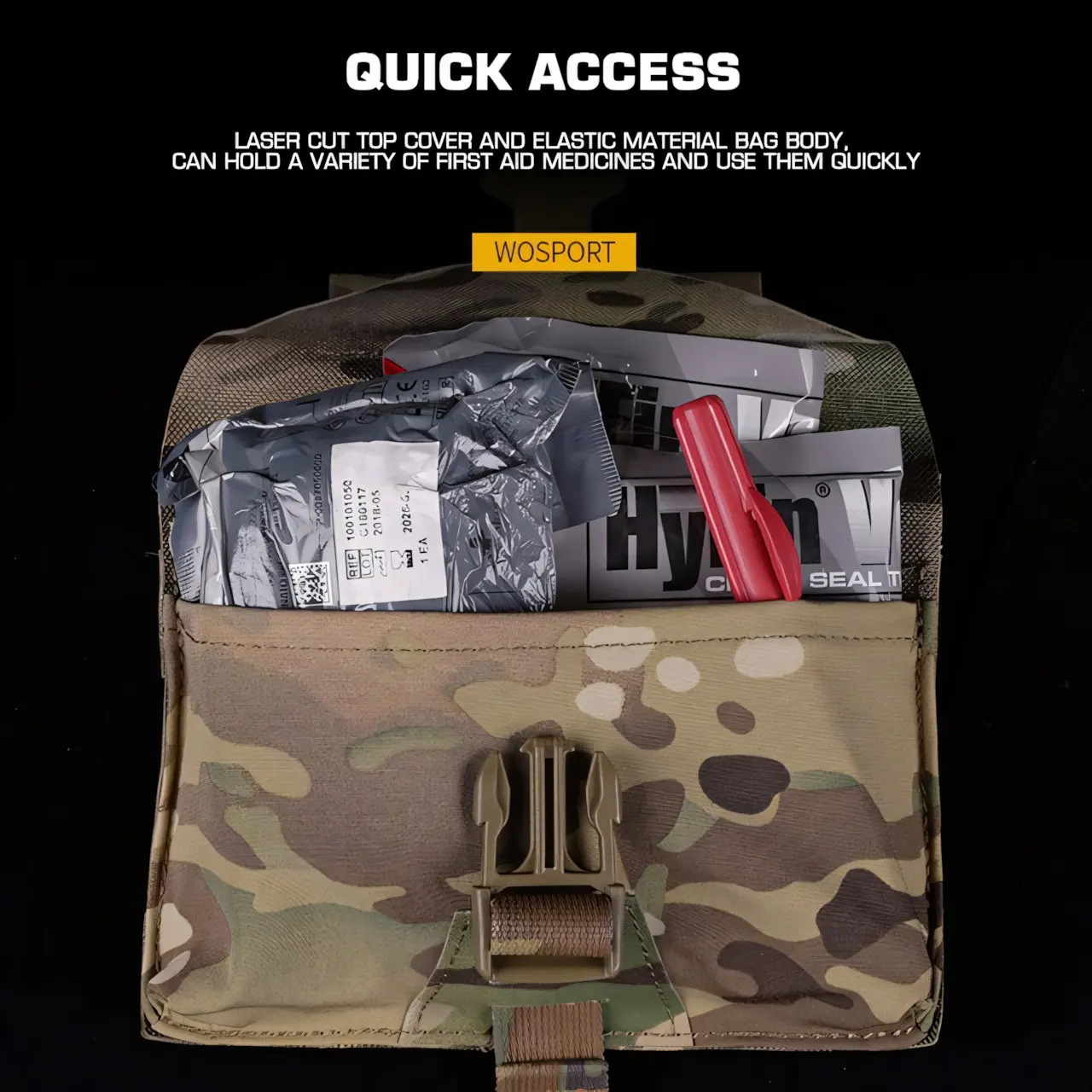 Wosport Quick Release Medical Pouch Cordura Elastic Tourniquet Holder Laser Cut MOLLE Belt Mount for Airsoft Tactical Gear
