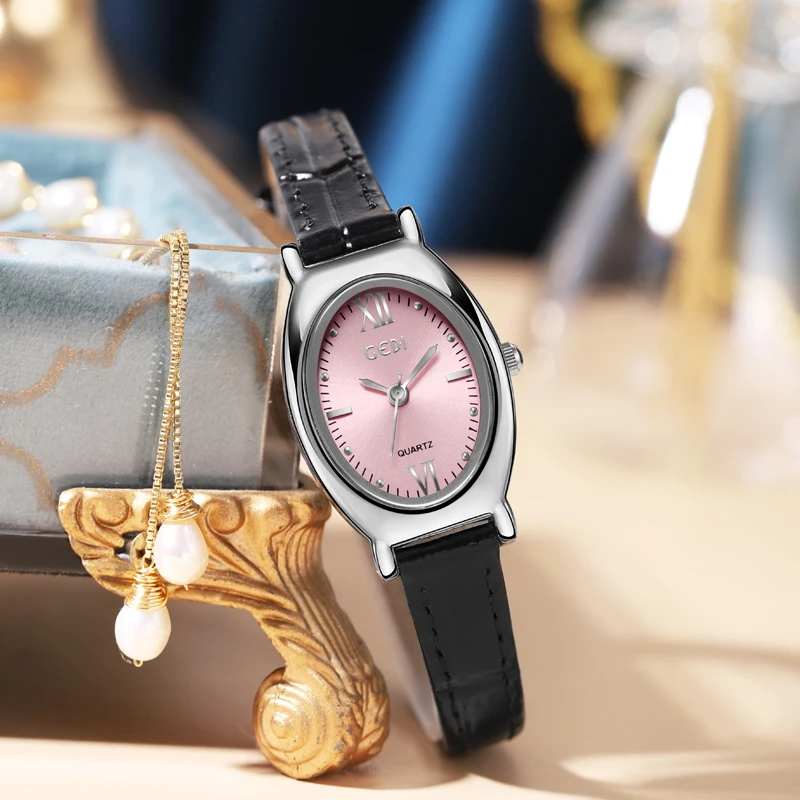 High-value genuine leather women's watch exquisite oval high-end quartz watch ladies waterproof watch