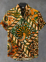 Hawaiian men's striped linen shirt short sleeved casual top oversized sportswear fashionable men's retro