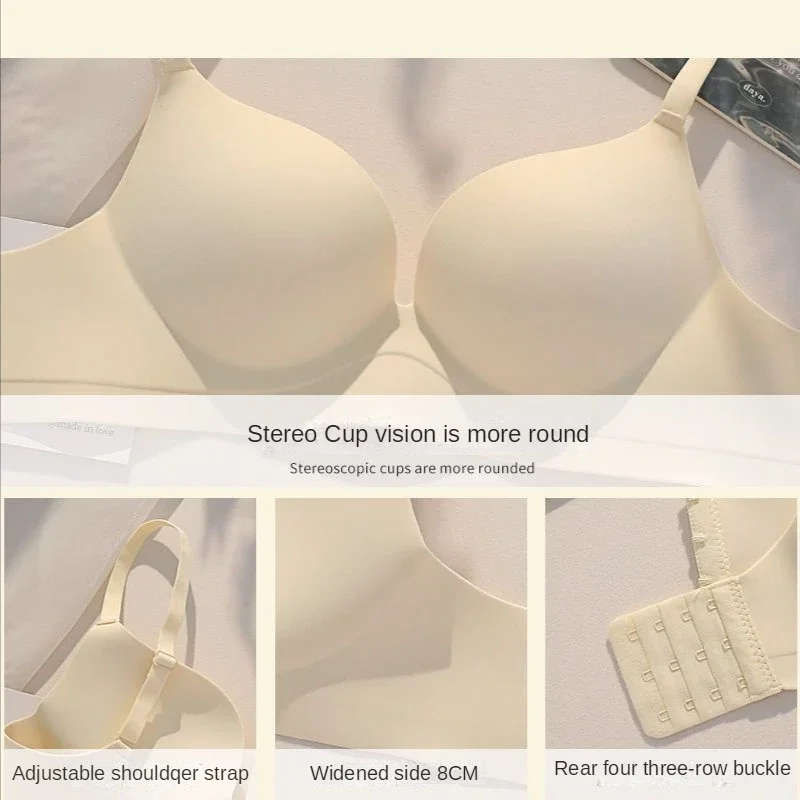 Women Gathered Seamless Lingerie Solid Small Breast Wireless Push Up Bra One Piece Thickened Comfortable Anti Sagging Invisible