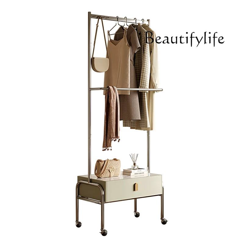 

Stainless steel coat rack with cabinet household bedroom bedside storage light luxury movable floor