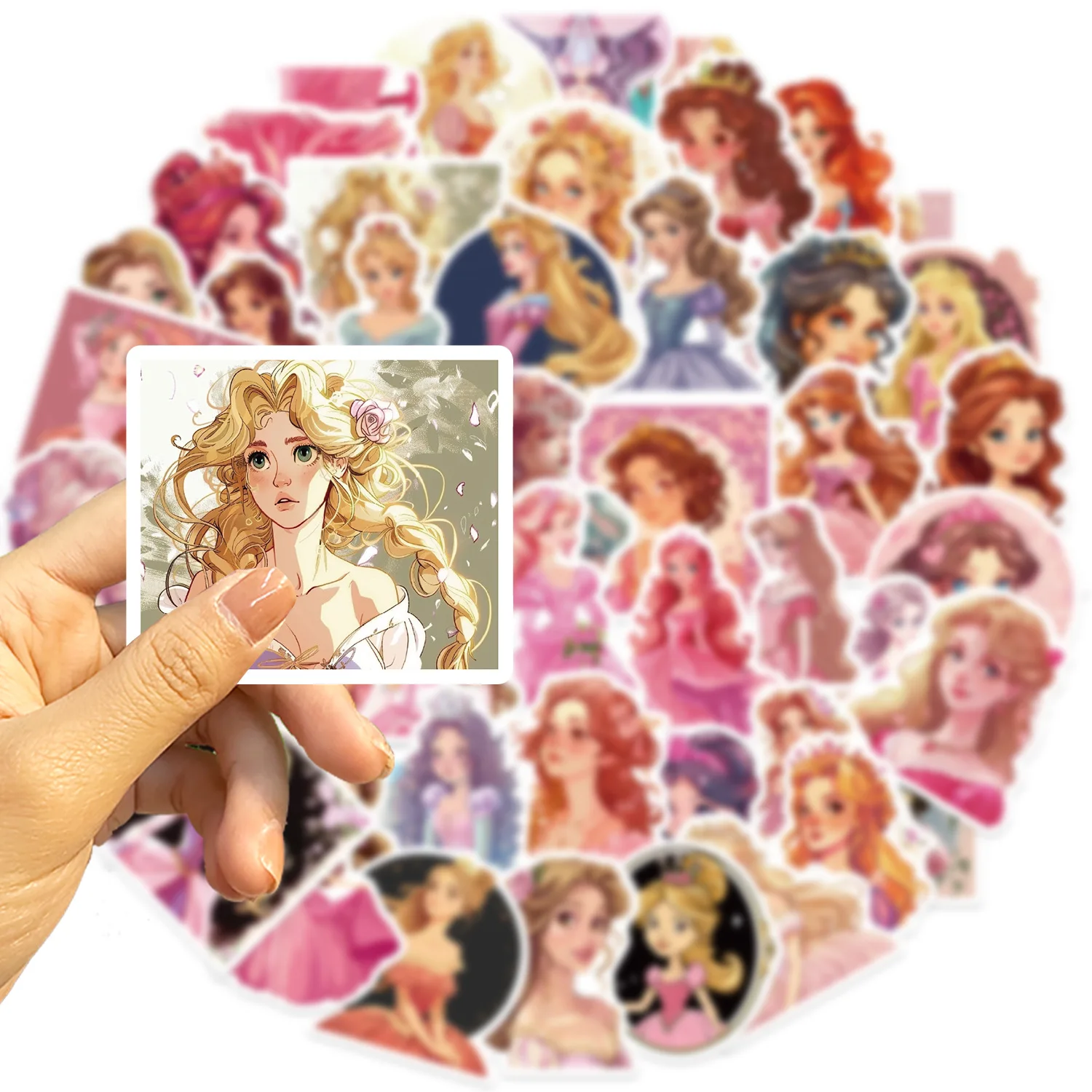 50 Pcs Pink Princess Graffiti Stickers Decorative Notebook Luggage Cross border DIY Waterproof Stickers
