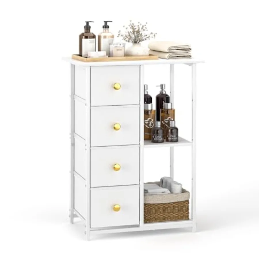 Bathroom Storage Cabinet Bathroom Cabinets Freestanding with 4 Drawers and Adjustable Shelves 5 Tier Wooden Floor Cabinet Stora