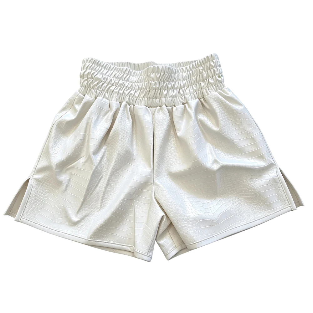 Soft Leather Muay Thai Shorts White Boxing Shorts Men Women Kids Sparkly MMA Fight Shorts for Competition Performance Show Event