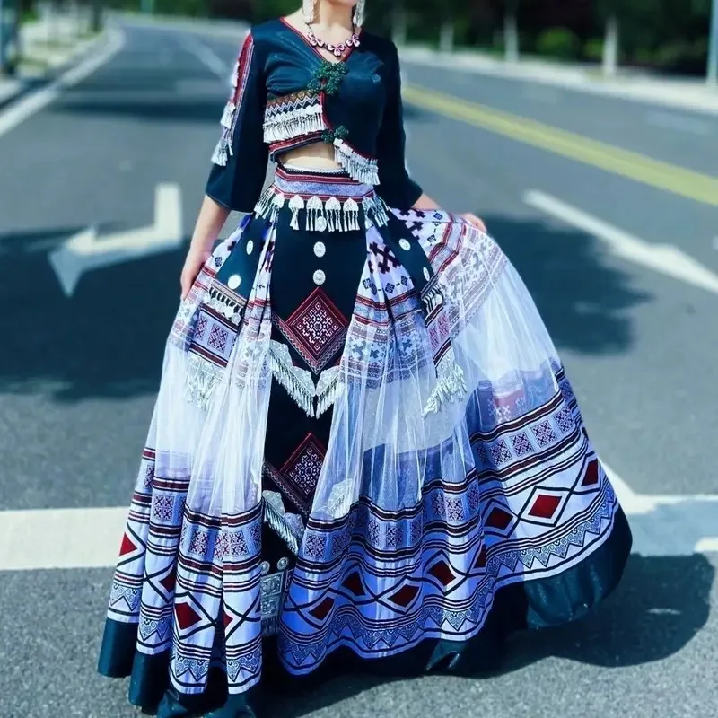 

qq78Request7Embroidered Printing Seven-cent Sleeve Dark Green Clothing Amao Guizhou Thousand Families Miao Village Yunnan Minori