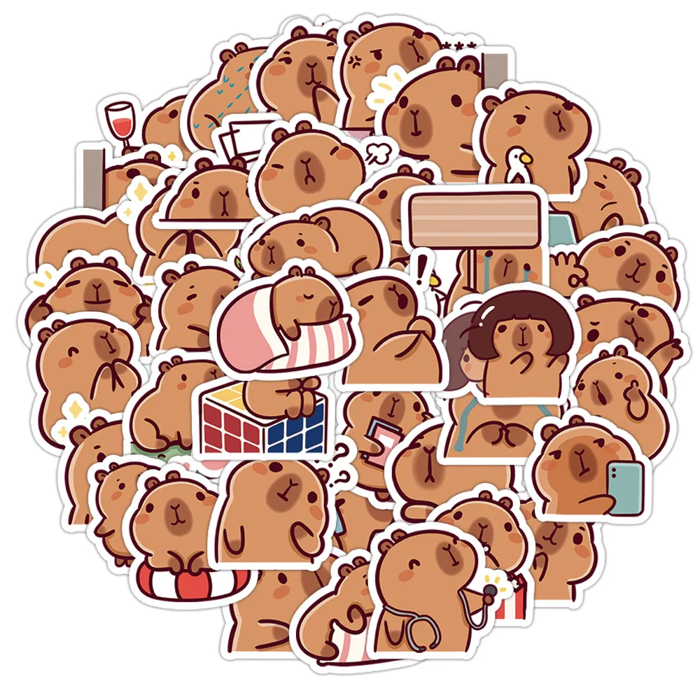 

10/30/50pcs Funny Cartoon Capybara Animal Stickers DIY Phone Case Water Bottle Luggage Cute Graffiti Decoration Decals Kids Toy