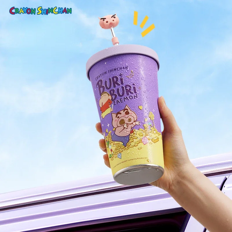 Crayon Shin Chan's Color Striped Straw Girl's Water Cup in The Cold Summer Stay Cool High Appearance Huge Cup  Safe Material Toy