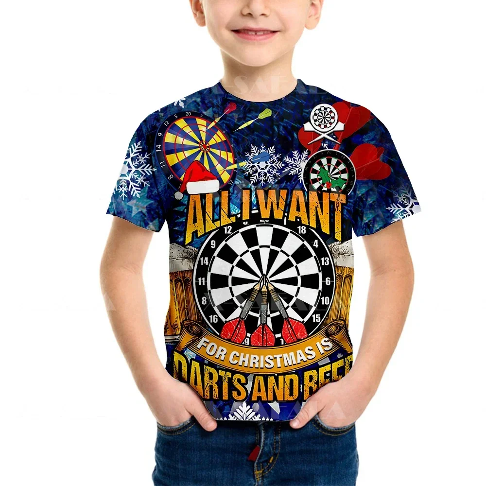 Darts Lover Sports Boys T Shirt Short Sleeves Tops Girls Children Clothing Summer T-shirt Tee Toddler Clothes for 2-8 Years-12