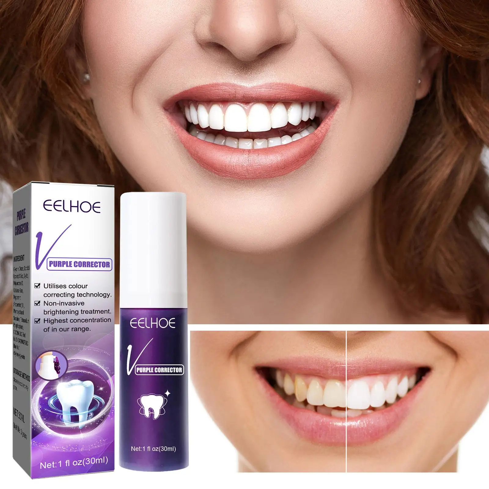 V34 Purple Color Corrector Teeth Toothpaste Effective Whitening Toothpaste Oral Whitening Product Mousse Cleaning Teeth 30m F6p8