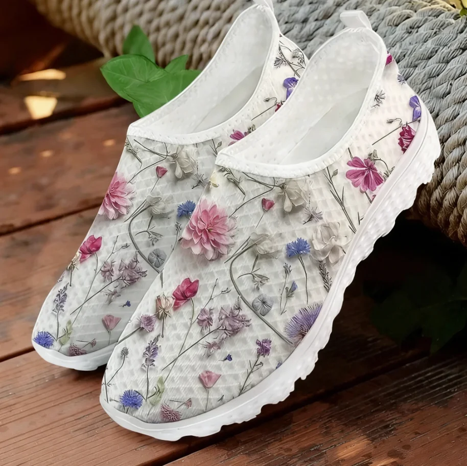 

Real Dry Flower Print Women Slip On Sneakers Casual Summer Outside Ladies Flats Shoes Brand Design Female Footwear