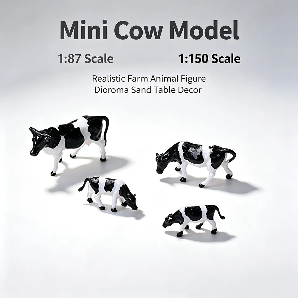 15Pcs Scale 1:87 1:150 Mini Cow Animal Model Kit Simulation Cattle Figures for DIY Farm Sand Table Scene Layout Decor Materials