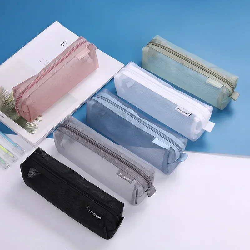 1 Pcs Simple Mesh Transparent Pencil Case Storage Pen Bag Zipper Pouch Portable Mini Cute Stationery Office School Supplies