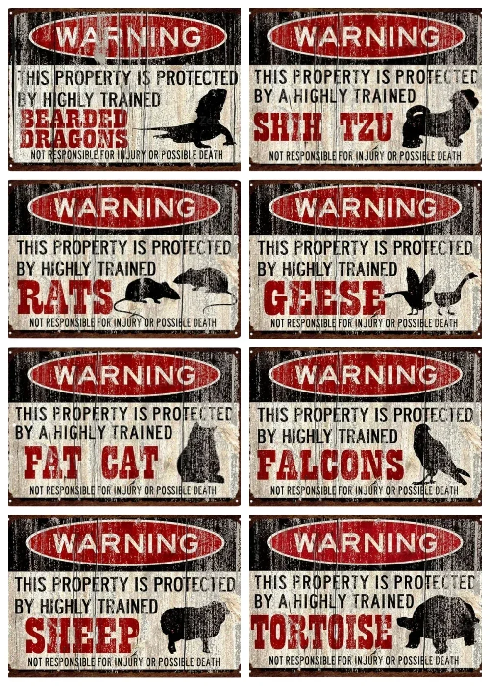 

Animals Warning Metal Sign, Beware of Dogs, Sheep, Parrot, Rabbit, Ducks, Tin Poster, Shabby Plaque, Plates, Movies, Bar, Home D