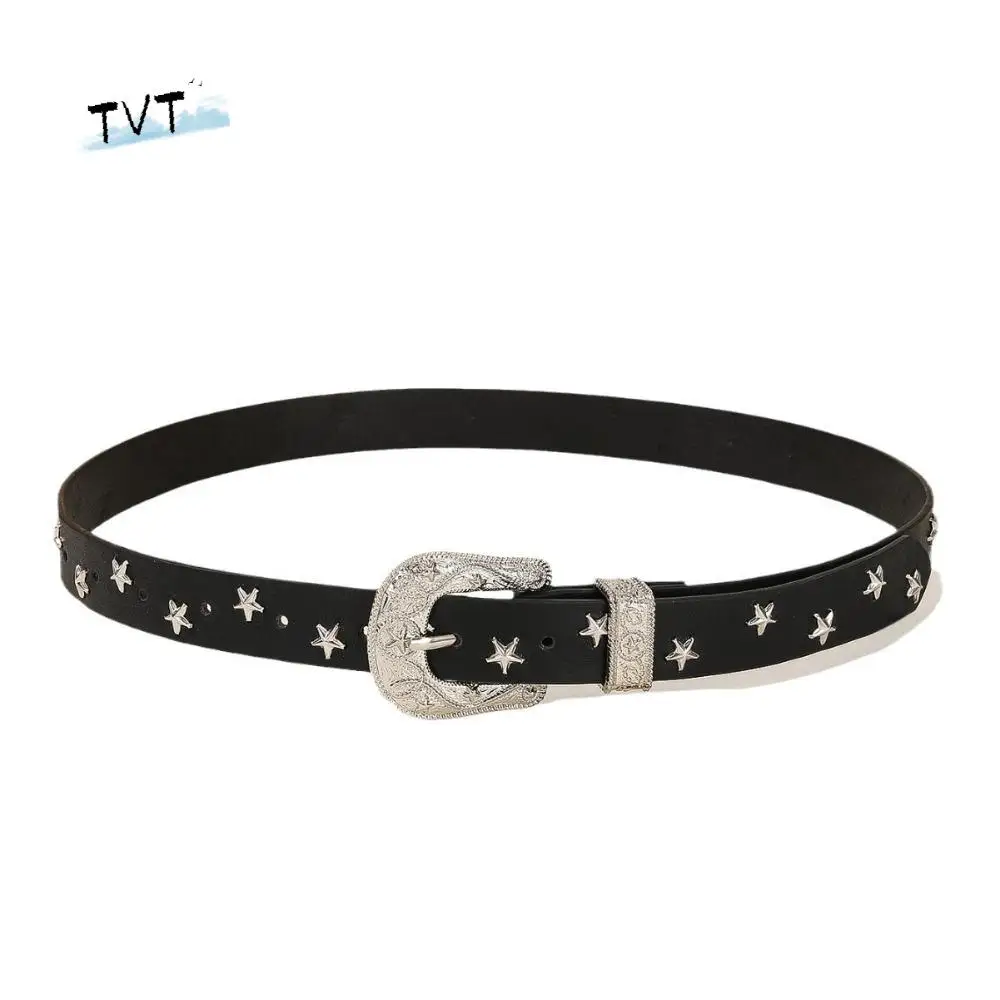 펑크 스타 리벳 허리 벨트 펑크 스타일 바지 장식 Y2K 와이드 벨트 청바지 장식 미국 스타일 PU 가죽 허리띠 여름용