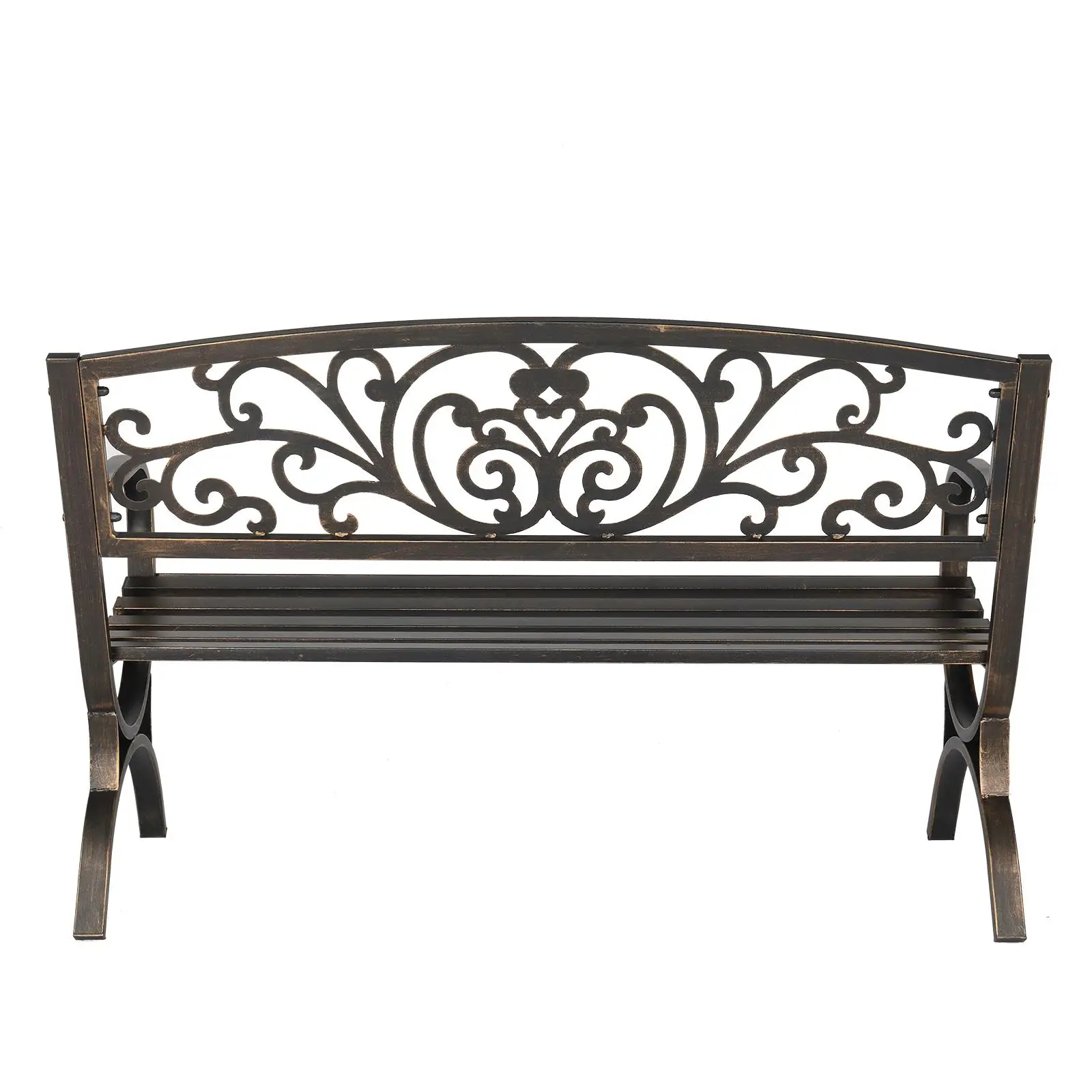 50-Inch Bronze Iron Back Cross Feet Garden Bench - Elegant Outdoor Seating