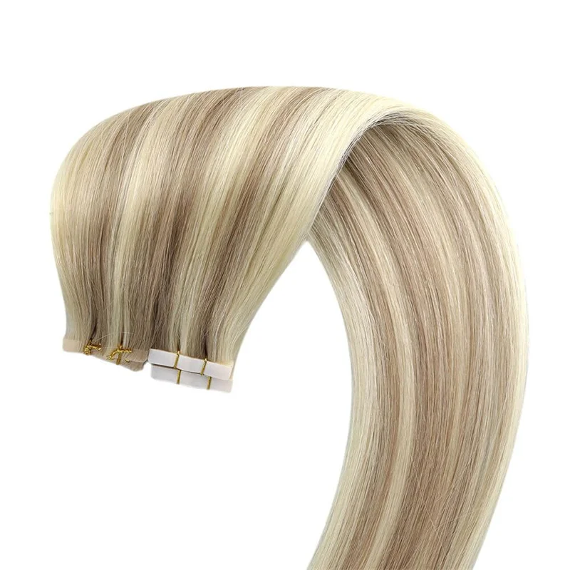 HAIRTIME #18P/613 Highlight Thick 20Pcs Tape In 100% Remy Human Hair Extensions Skin Weft Full Head Straight Hair