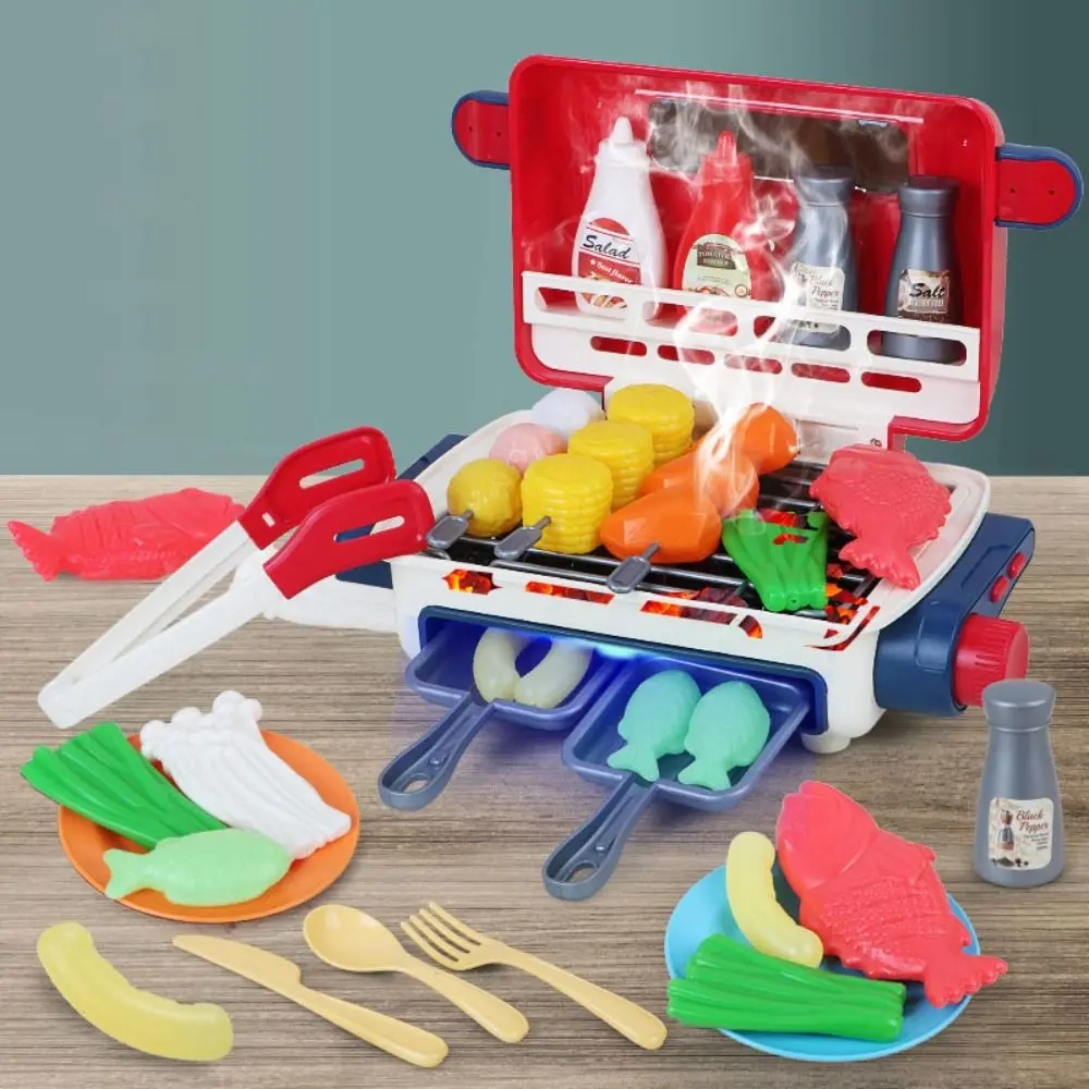 

34pcs/set LED Simulated Barbecue Set Spray Play House Kids Pretend Cooking Toy Cognitive Miniature Kids BBQ Playset Dollhouse