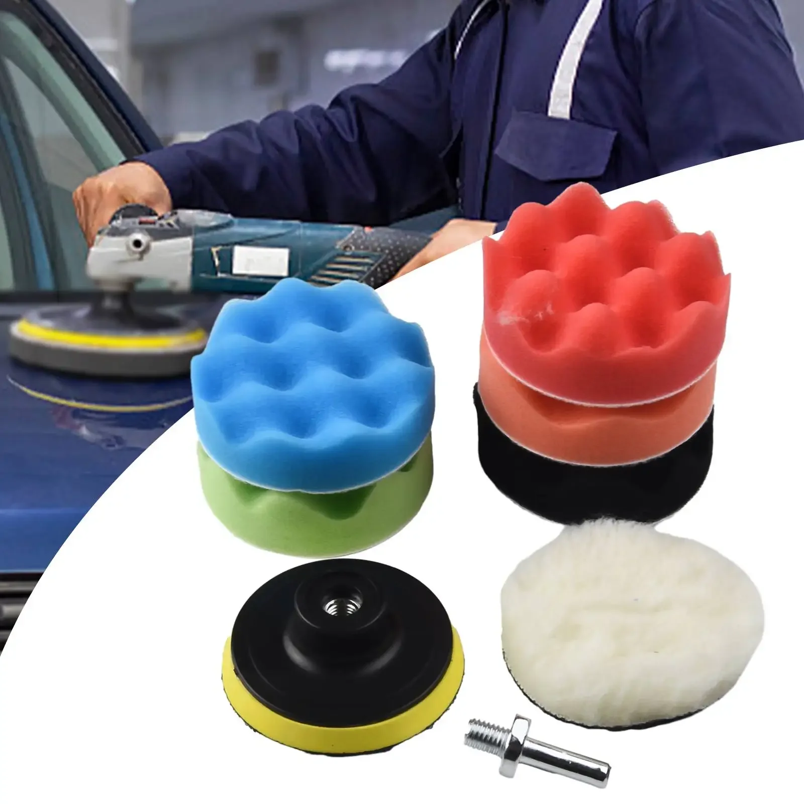 8 unids/set de almohadillas de esponja para pulir de 3 pulgadas, disco de abrillantado para coche de 75mm, esponja para encerar, pulidor de coche, adaptador de taladro, herramienta de limpieza