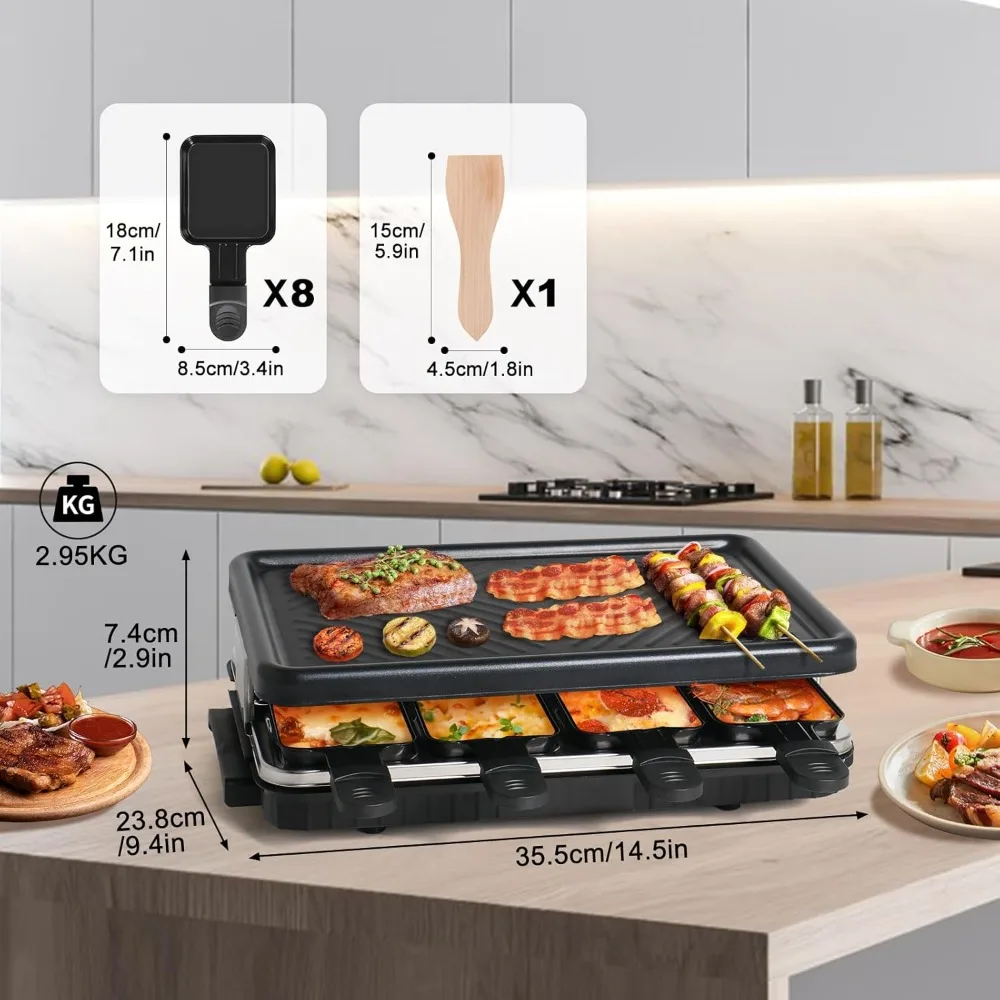 

Smokeless Portable Griddle Nonstick with 8 Cheese Maker Pans Temperature Control & Dishwasher Safe 1300W Ideal