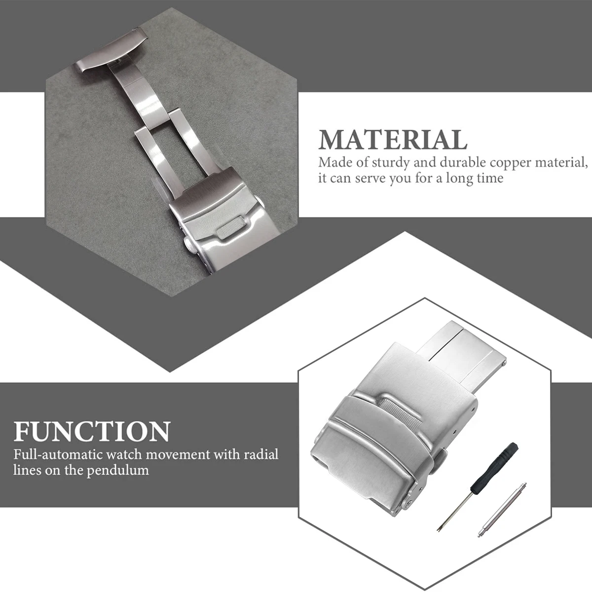Watchdives Watch Clasp 18mm 20mm 22mm 24mm Silver Folding Safety Milled Clasp Replacement Stainless Steel Deployant Watch Buckle