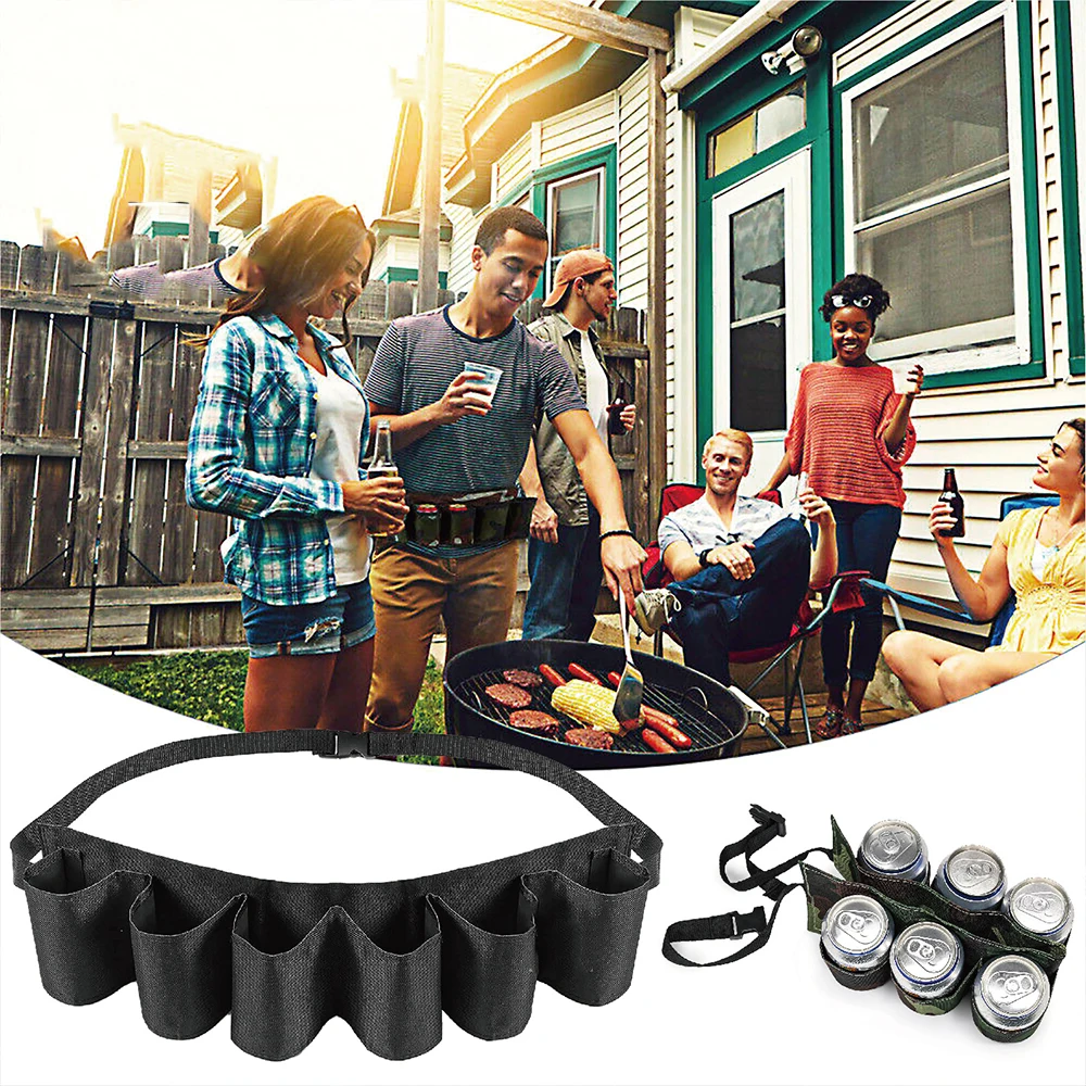 

Beer Drinks Belt Waist Strap for 6 Cold Beers AdjustableTough Insulated Holder From Cool Party Game Night Fishing Holster