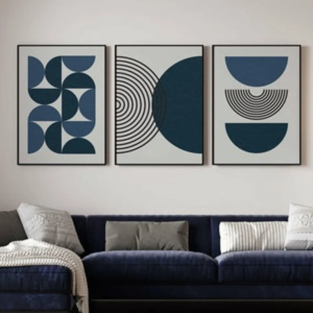 Navy Blue Mid Century,Modern Wall Art Set of 3,Bohemian Botanical Posters,Boho Blue,Gallery Wall Set,Home Decoration,Printable