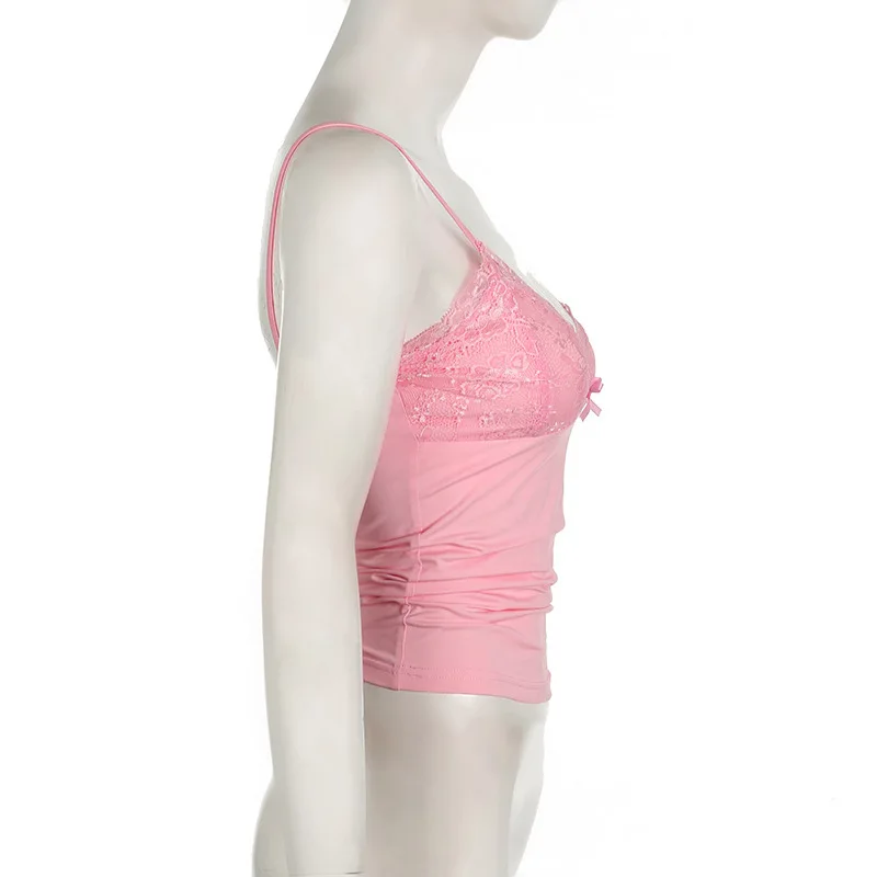 2026 Neues Sommer Y2K American Retro Spitzen-V-Ausschnitt-Trägertop – figurbetont und schlankmachend, kurzer Stil, „Spicy Girl“-Top, französisch schlicht und sexy – Detail 19