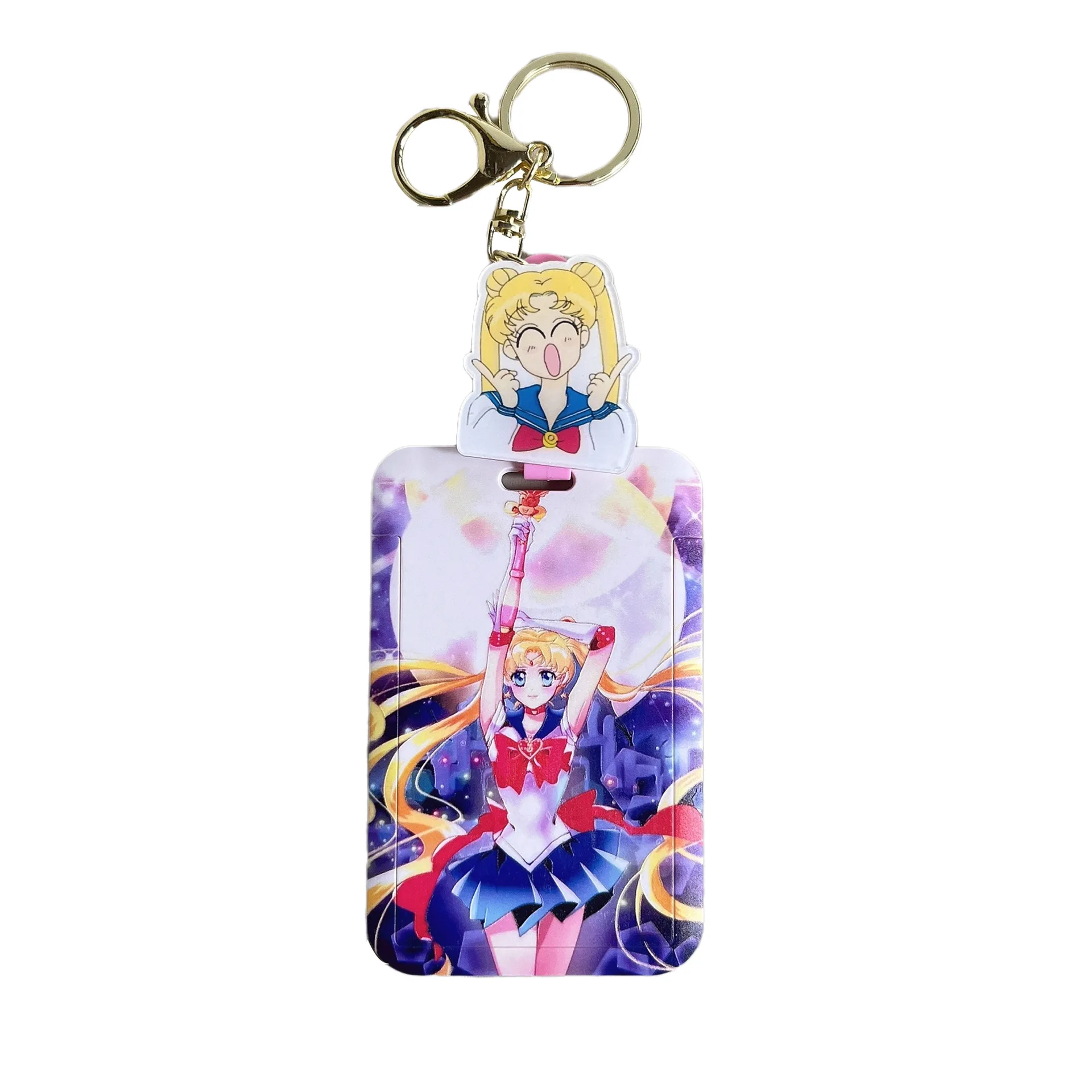 Cartoon Anime Sailor Moon PVC Card Cover Student Campus Hanging Neck Bag Card Holder Lanyard ID Card Holders Key Chain