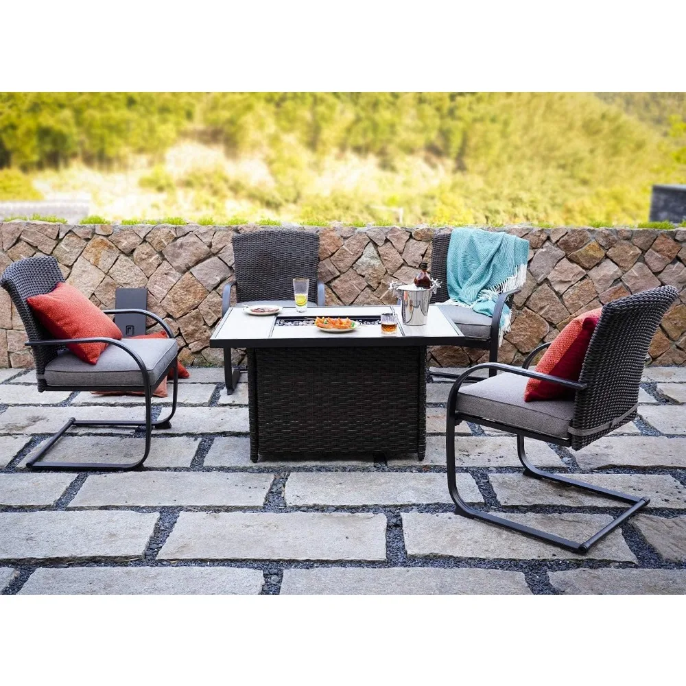 Outdoor Propane Fire Pit Table with Cover/Lid for Patio, 43 inch 50,000 BTU,Wicker/Rectangle