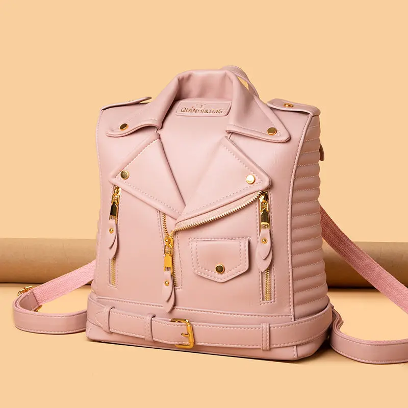Veste de style moto à revers personnalisée avec rivets de mode européenne/américaine avec design extérieur, sac à bandoulière simple