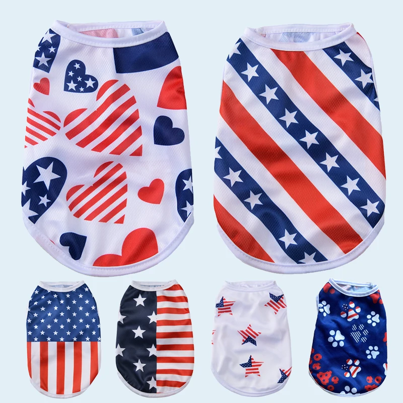 Summer Breathable Dog Vest Clothes Independence Day July 4th Pet T-shirt For Small Medium Dogs Cats Schnauzer Yorkshire Coat