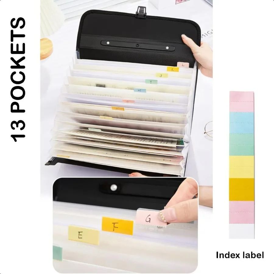 Organizzatore di file per fisarmonica formato lettera A4 a 12 tasche con manico Cartella di file espandibile Organizzatore di carta portatile Plasti espandibile