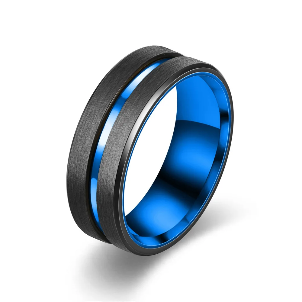 Fashion 8mm Men\'s Black Tungsten Wedding Band Rings Black Groove Beveled Edge Engagement Ring for Men\'s Valentine Gifts Jewelry