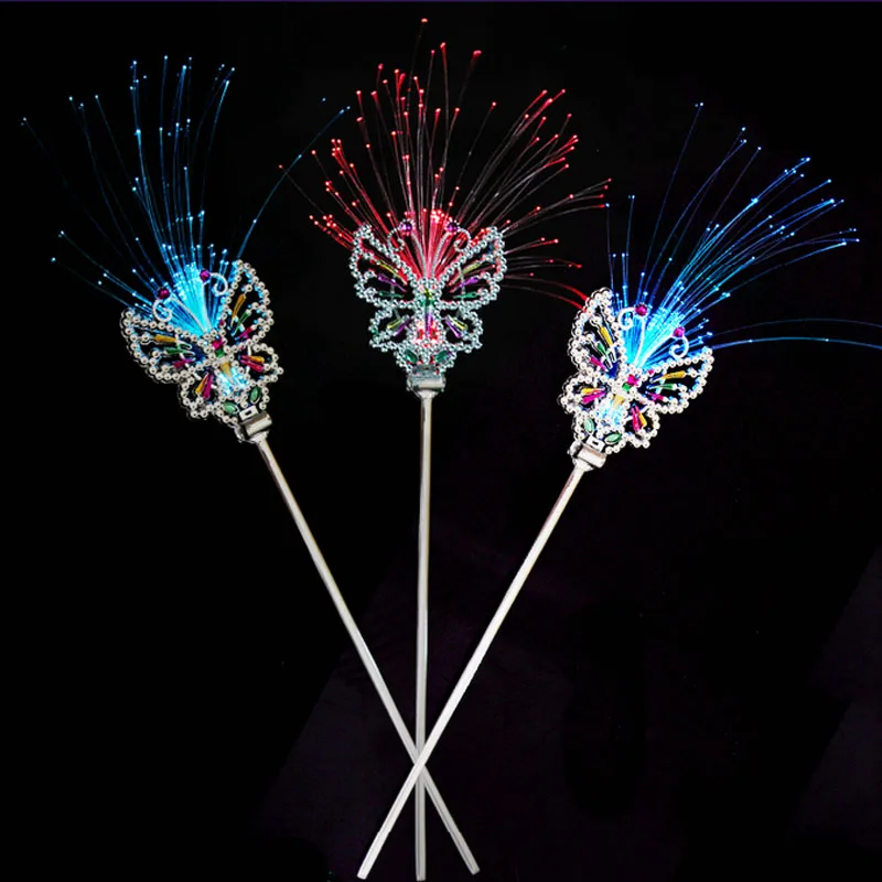 

1pcs Rhinestone Fiber Light Girls Princess Fairy LED Butterfly Magic Wand Stick Toy Party Wedding Festival