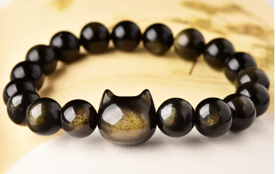 NA122-NA146 Cat head bracelet men and women obsidian cat cat claw boudoir honey crystal beads loose beads  NANA