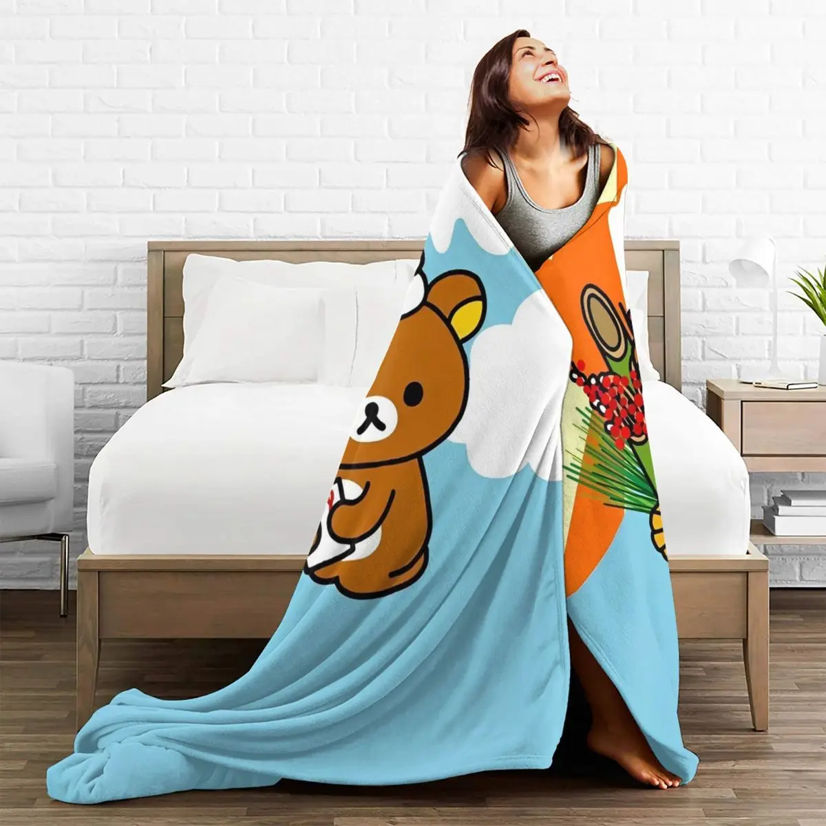 Bear Rilakkuma Korilakkuma Blankets Travel Flannel Throw Blanket For Couch Bed Warm Animal Bedspread Gift Idea