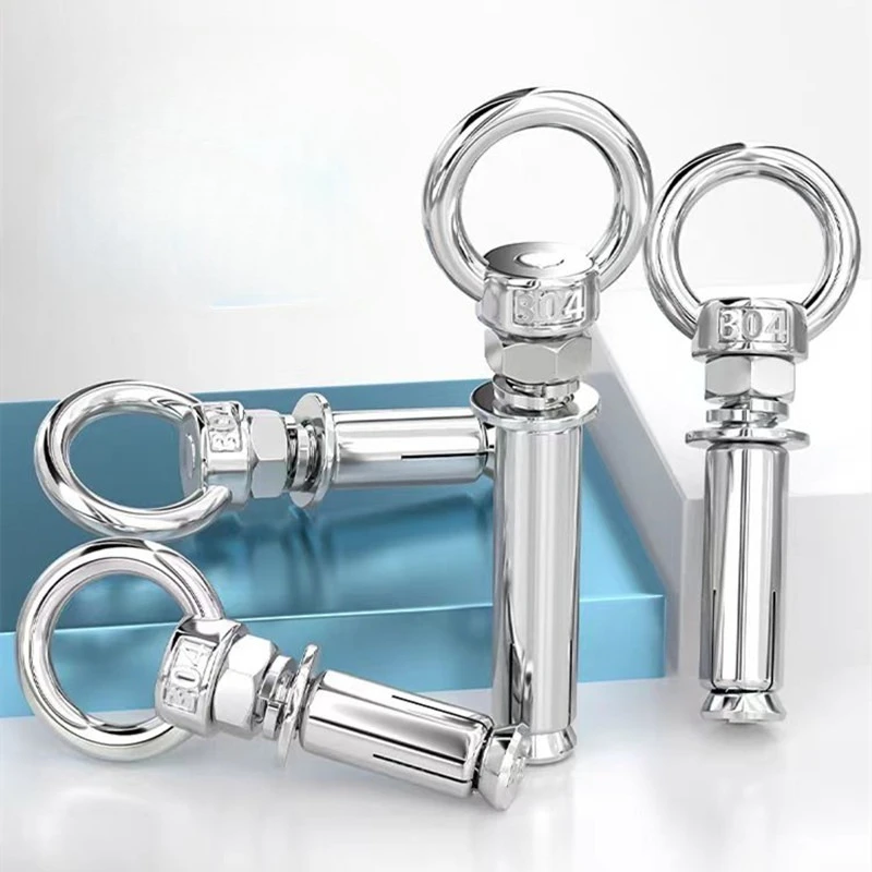 

5Pcs Stainless Steel Universal Ring Expansion Screw Sleeve Anchor Concrete Expansion Eye Bolt Installation Artifact Long Hook