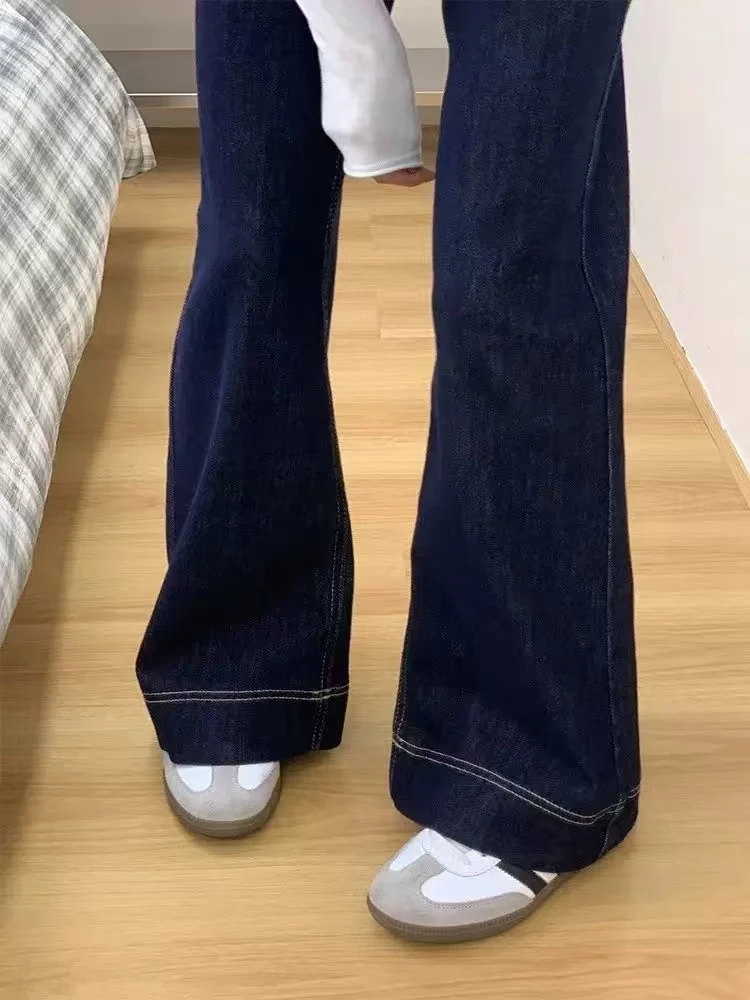 الخريف الربيع مستقيم الجينز النساء الدنيم السراويل خمر سراويل جينز موضة الإناث الأزرق واسعة الساق الجينز سراويل تقليدية