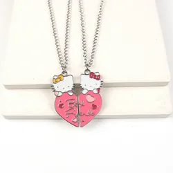 Sanrio Anime Hello Kitty Necklace Cute Love KT Cat Splice Jewelry Couple Decoration Matching Collar Chain Valentine's Day Gift