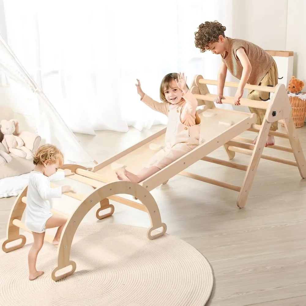 

5 in 1 Wooden Climbing Toys for Toddlers - Foldable Climbing Triangle,Arch Climber, Climp Ramp