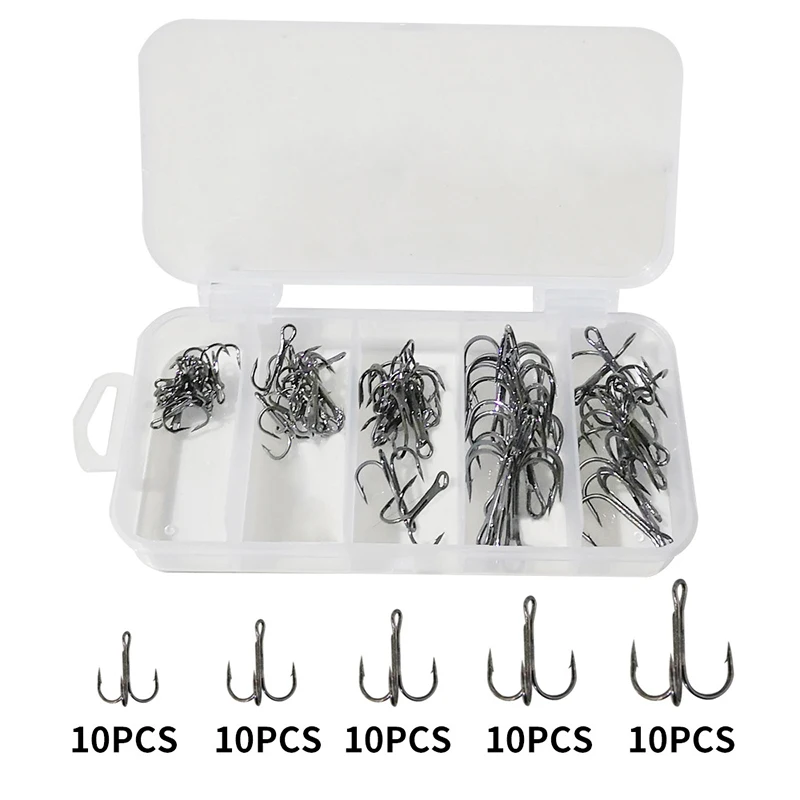 

50 Pieces/box Large, Medium And Small Size Three Anchor Hook Set Barb Three Hook Luya Fishing Hook Three Grappling Hook