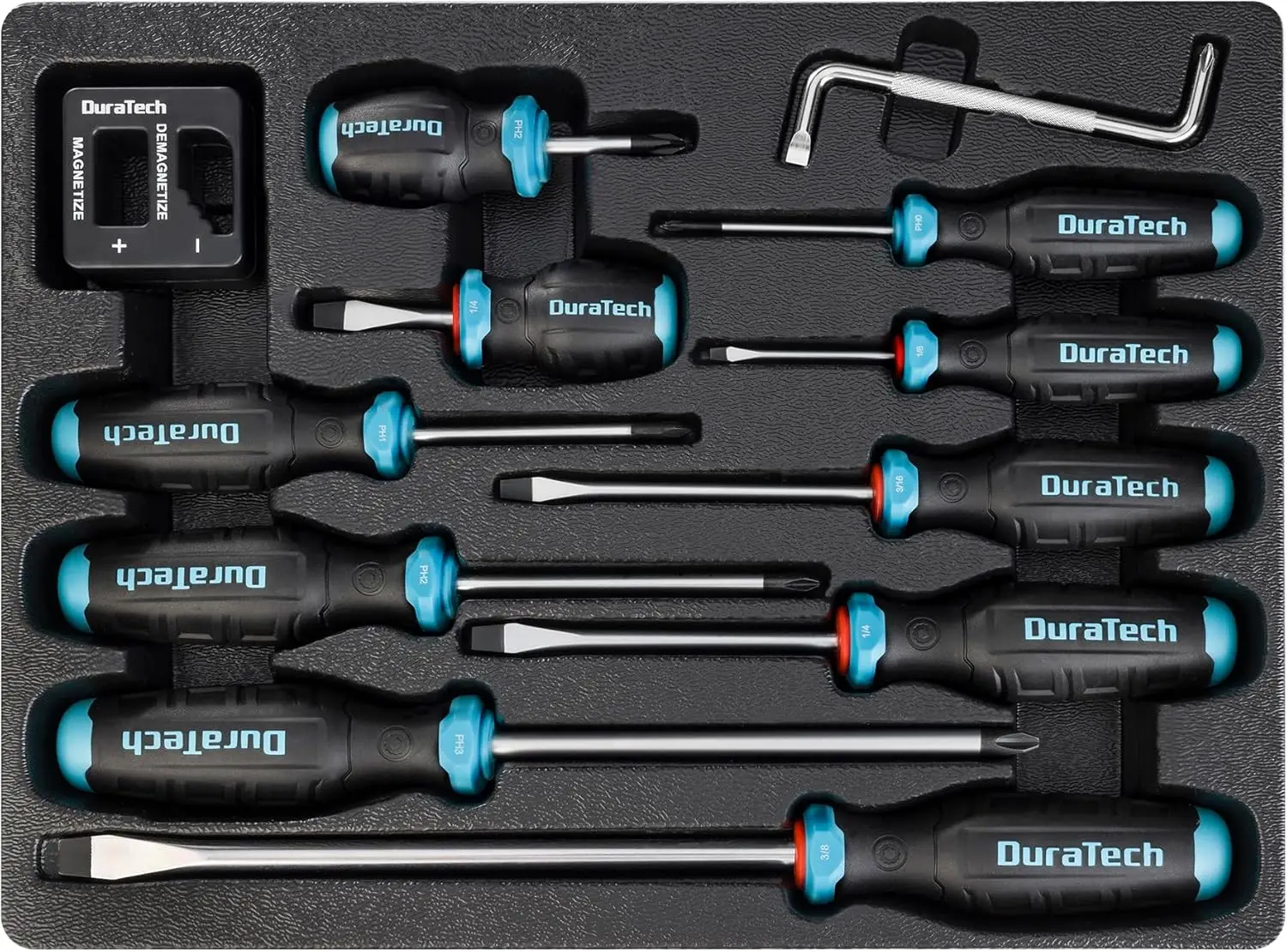 

12-Piece Magnetic Screwdriver Set with 5 Phillips & 5 Slotted Tips, Magnetizer/Demagnetizer & Offset Tool in Storage Tray