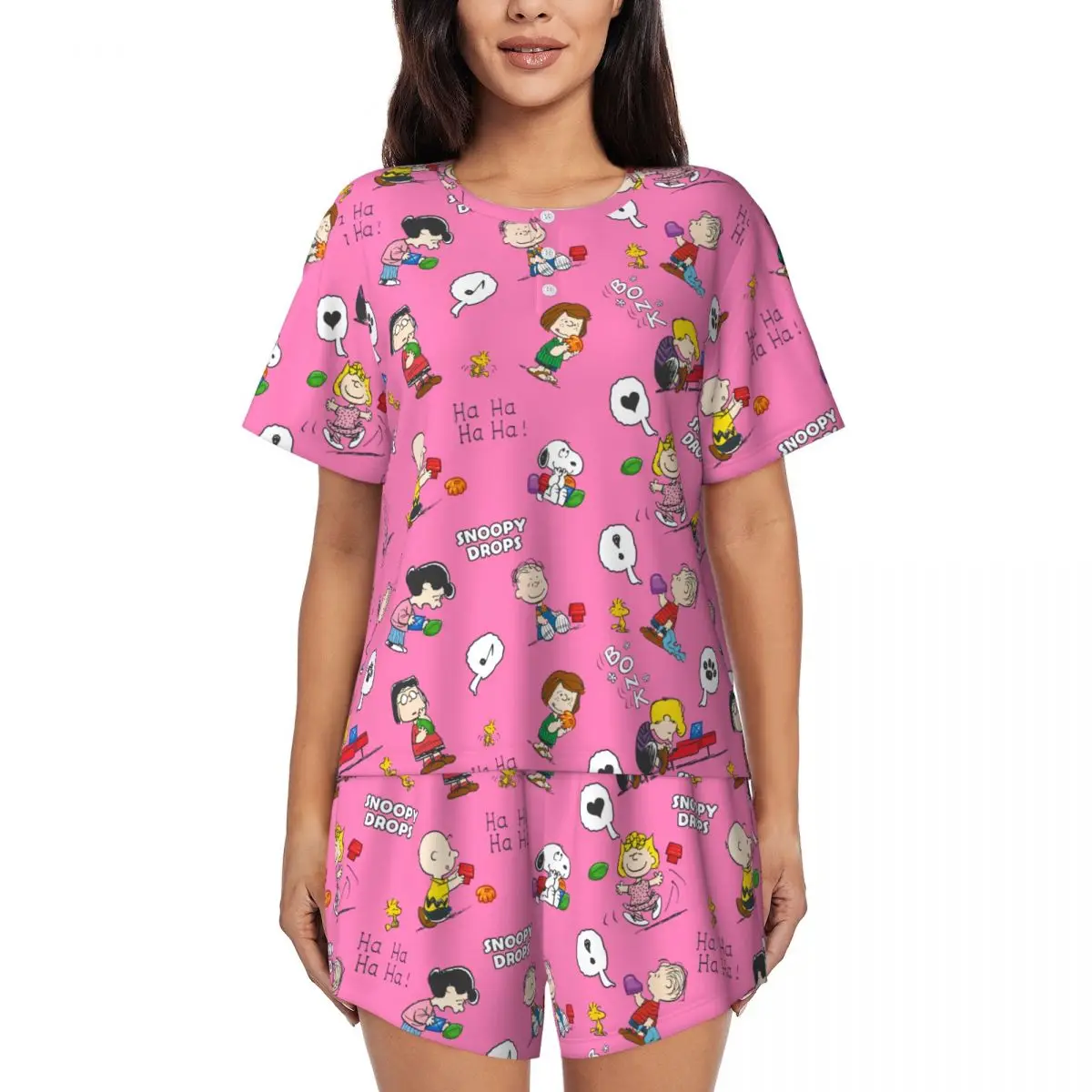 

Womens Manga Snoopy Woodstock Cartoon Dog Pajamas Set Custom Print Short Sleeve Sleepwear Loungewear Pjs 2 Piece Sets